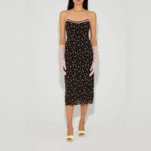 jimmy様Betsey Johnson フラワープリントドレス サイズ2 Vtg Betsey Johnson 🌺 Pink Floral Rose Embroidered Slip